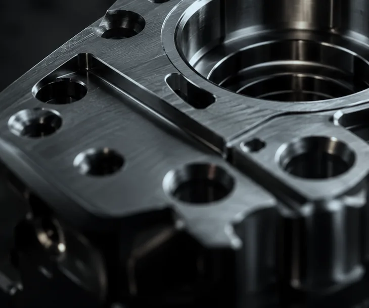 Precision CNC-machined component with bored and milled features
